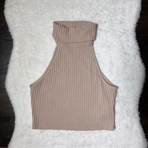 Forever 21 Tan Rib Knit Turtleneck Cropped Tank Top Medium